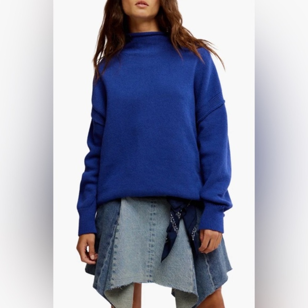 Free People Torres Turtleneck Sweater in Skipper Blue